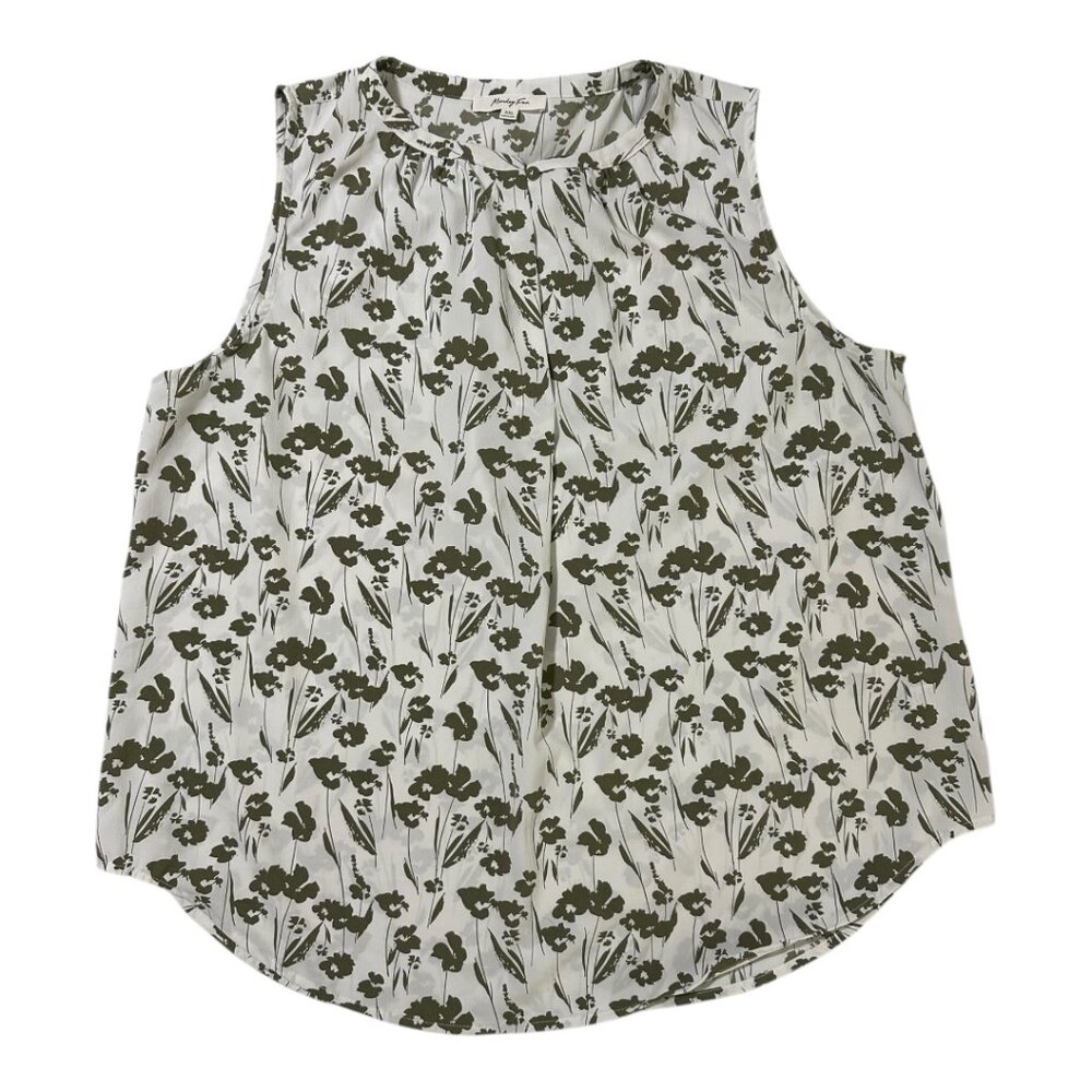 Monday Fun | Olive Floral Sleeveless Blouse | Size XXL